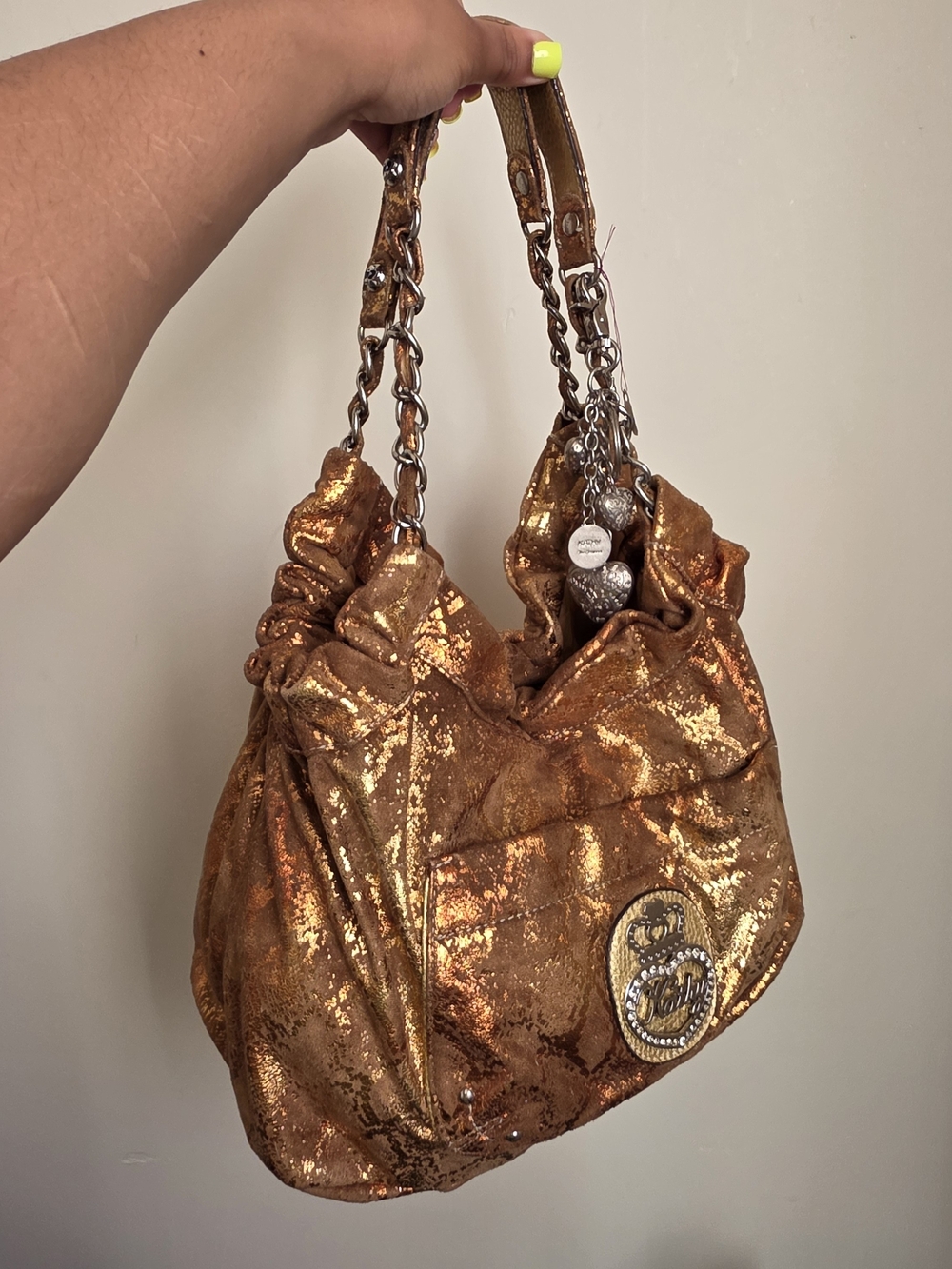 Kathy Van Zeeland Metallic Copper Gold Shoulder Bag - Picture 3 of 7